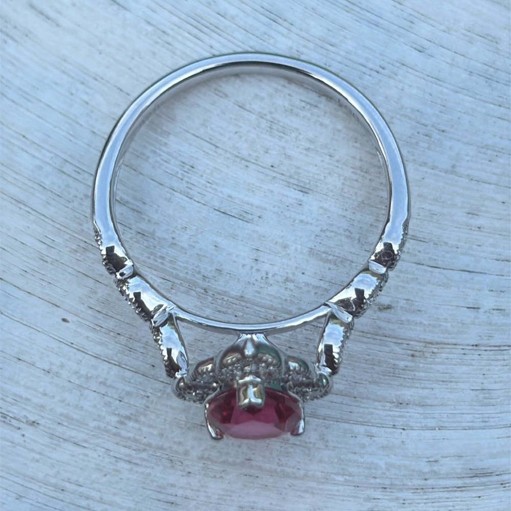 Pear Cut 1.25 tcw Genuine Ruby & Diamond Ring Sterling Silver Size 7 - Picture 8 of 14